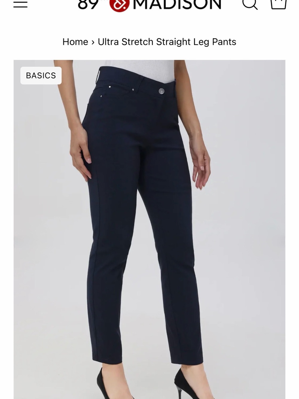 89th & Madison Navy Straight Leg Pants with Button Waist